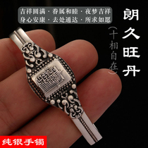 S925 silver National style retro mens and womens opening silver bracelet Tibetan bracelet sterling silver Lotus Big Ten aspects free