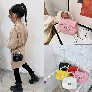 Korean Simple Children's Bag One Shoulder Messenger Bag Girls Fashion Princess Pearl Portable Sachet Girl Small Bag