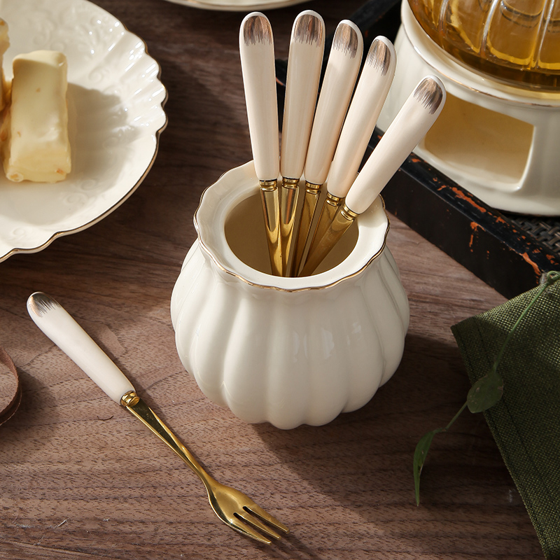 European fruit fork set ceramic stainless steel fork creative cute Korean Fashion Home cake snack fruit sign