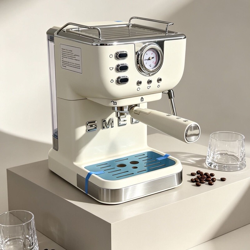 Italian-Style Mini Semi-Automatic Espresso Machine with Steam and Grinding Integrated, Small Household Retro Commercial American-Style Milk Frother