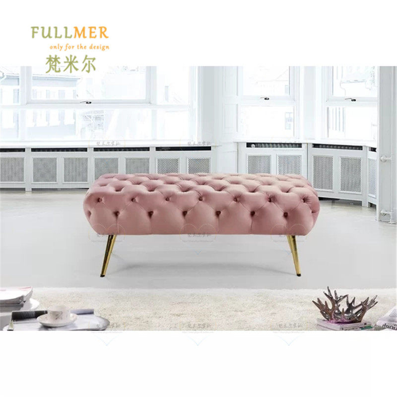 Nordic light extravagant hall stool American velvet pink blue metal stainless steel changing shoes strip stool bedroom bedstool