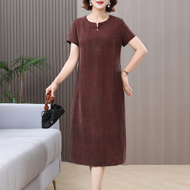 2026 Summer New Style Young Mom Dress, High-End, Stylish, Noble, Elegant, Slimming Jacquard Xiangyun Silk Dress