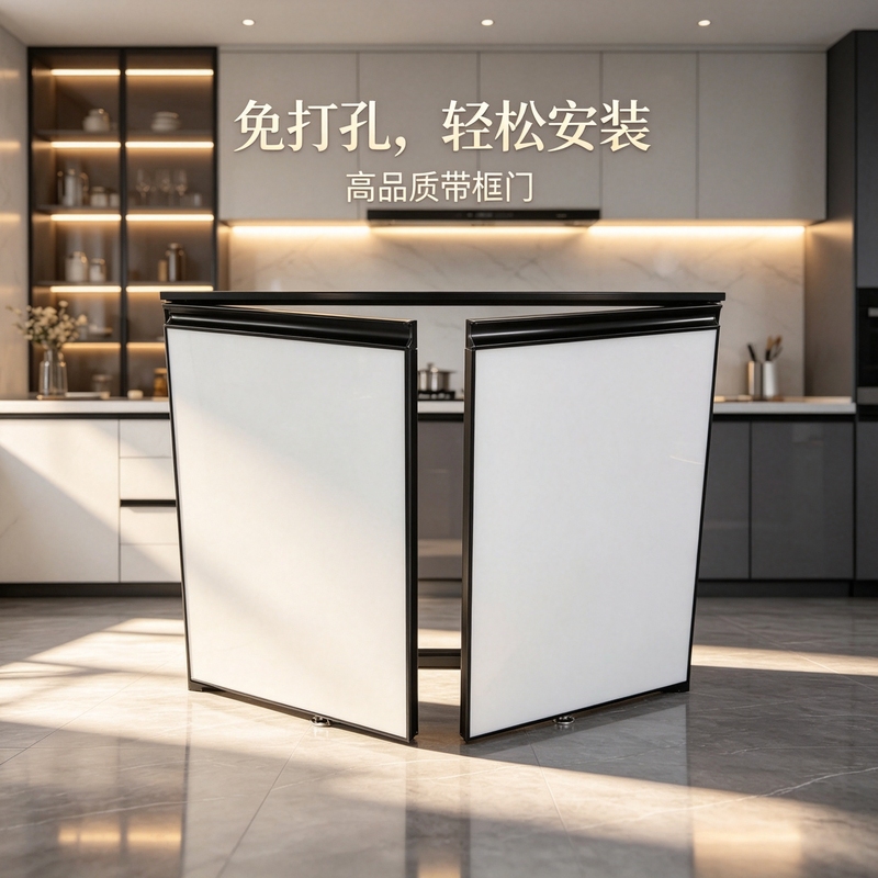 Framed No-Drill Adhesive Outer Frame Crystal Steel Door Aluminum Alloy Stove Door Cabinet Door with Hidden Edge Frame Wardrobe Door