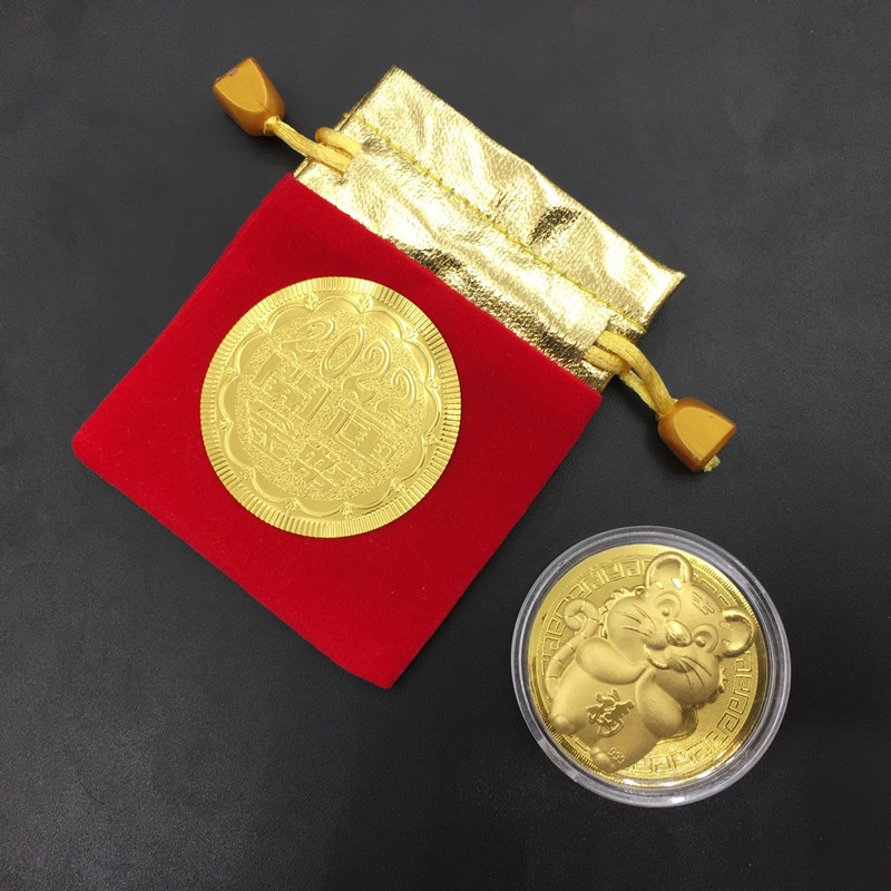 2022 tiger years to open the gold coin This life of the year Zodiac's gold foil commemorative coin Red envelopment New Year's Eve Lunar New Year's Eve with hand gift