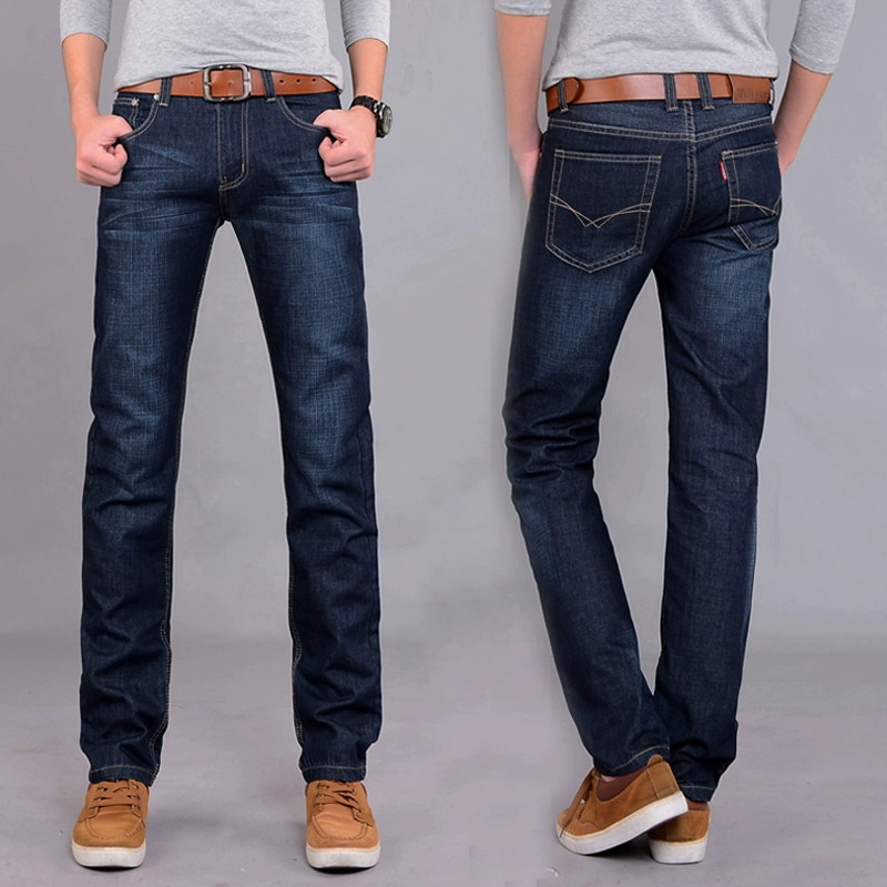 Mùa thu mới quần jeans nam thẳng ống rộng quần dài eo cao kinh doanh bình thường quần dài tuổi trung niên