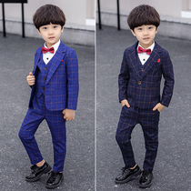 Children suits suit baby handsome three sets of grid boy Little West clothes autumn and winter style presenter flower boy gown
