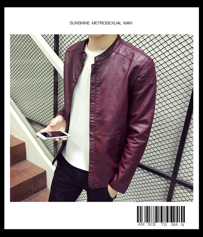 Mùa xuân và Mùa Thu của Nam Giới Da Hàn Quốc Slim Đứng Cổ Áo PU Leather Jacket Xe Máy Thanh Niên Thủy Triều Mỏng Men Casual Cộng Với Nhung áo khoác