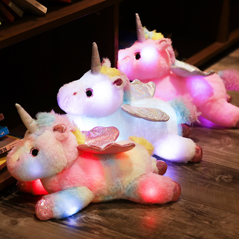 Colorful Glowing Unicorn Plush Toy Cute Lying down Mythical Beast Pony Stuffed Animal Doll Children's Toy for Girls