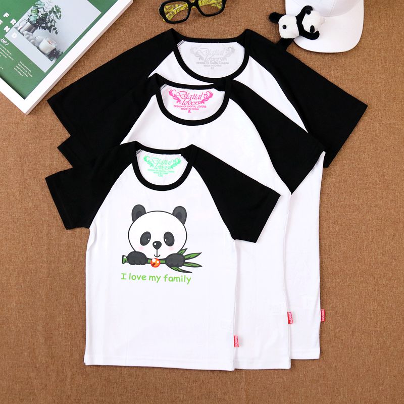 Net red panda cotton clothing pro-children in summer family of three mother-daughter mother and son dress with short sleeve T-shirt