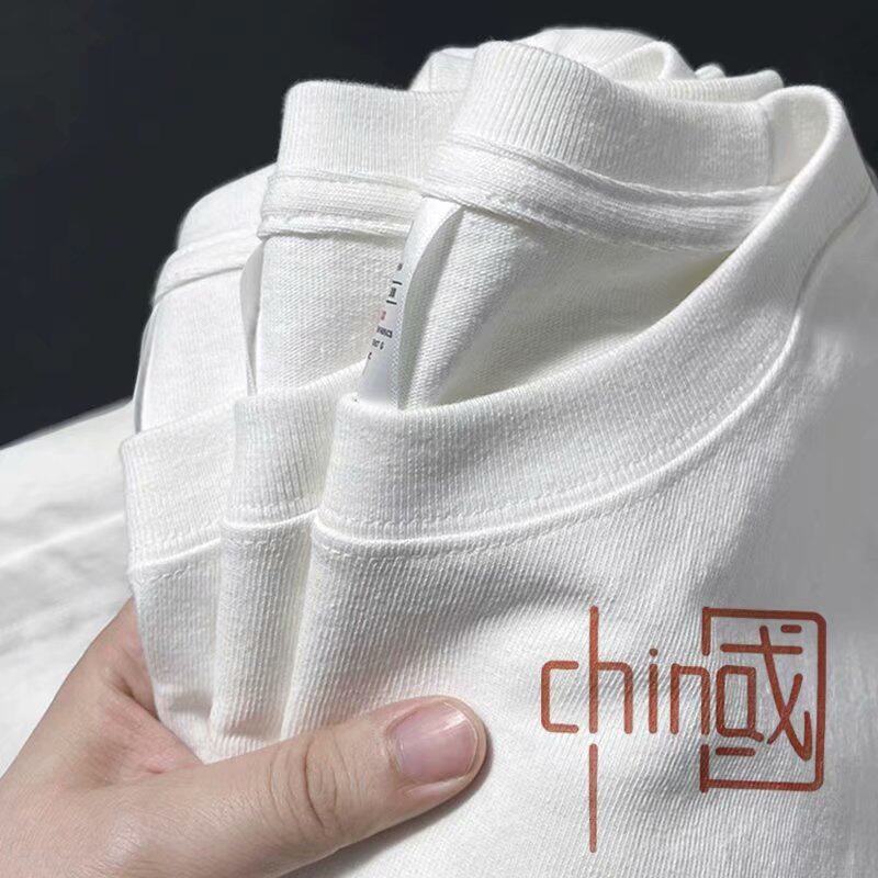 Chinese Wind T-shirt men summer thin half sleeve clothes loose large size fat cotton short sleeve country tide heavy T-shirt
