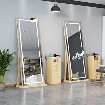 Solid wood net red hair mirror hair salon mirror LED integrated mirror with light Hair salon special wall-mounted mirror floor-to-ceiling mirror