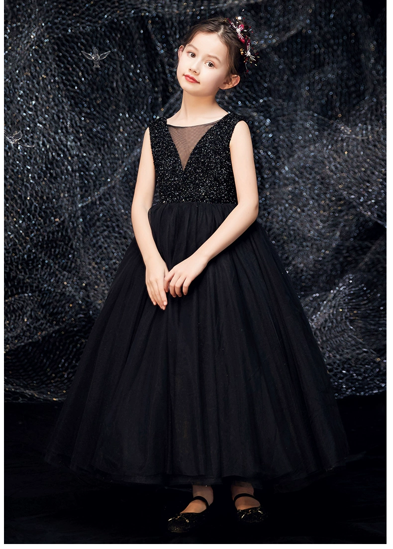Cô gái violin trang phục váy dài sinh viên màu đen bữa tối sinh nhật trẻ em biểu diễn piano trình diễn váy váy dây đeo - Váy trẻ em đồ biểu diễn trẻ em