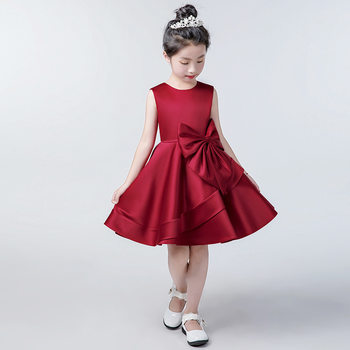 Oratory Exam Performance Clothing for Girls, Piano Performance Dress, Satin Children's Host Recitation Competition Performance Clothing