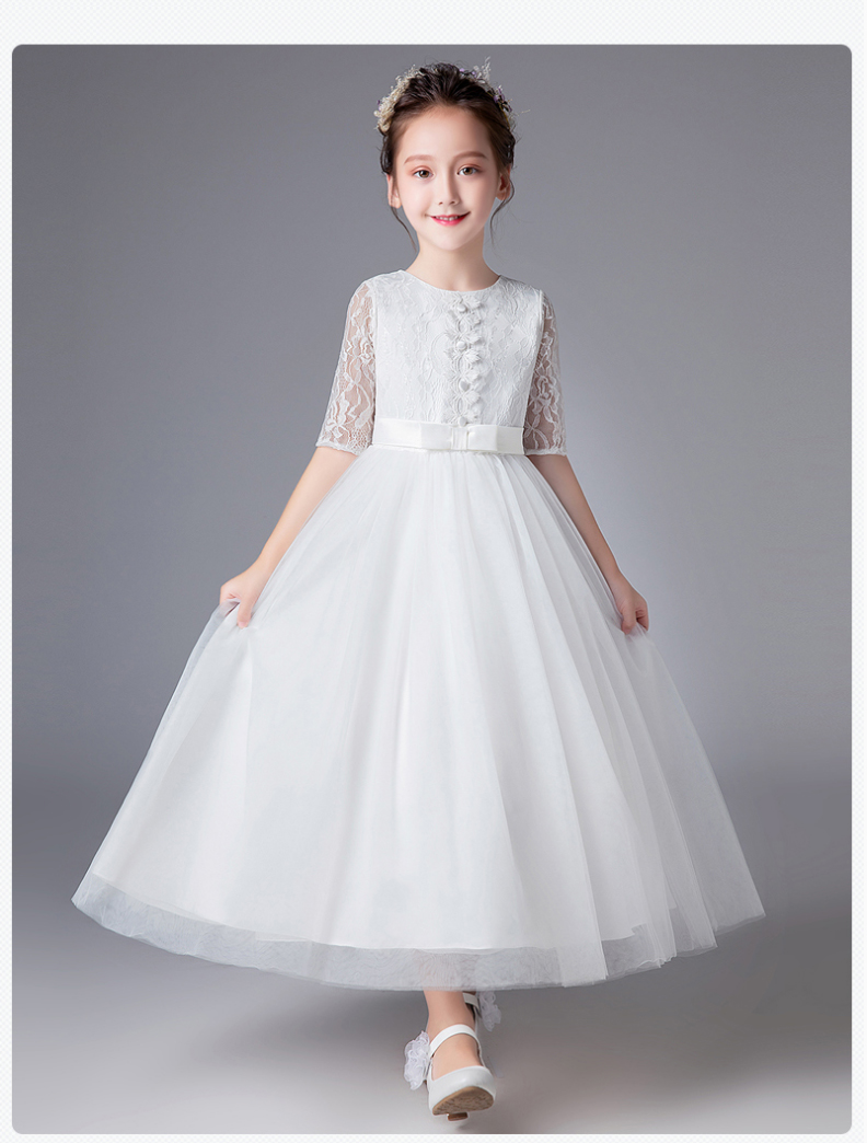 Cô gái gạc trắng váy đoạn dài tay áo trẻ em của trang phục đàn piano máy chủ ăn mặc cậu bé lớn cô gái cổ tích công chúa váy váy trẻ em 11 tuổi