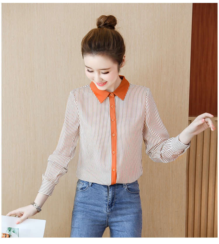 2018春款衬衣女条纹雪纺心机衬衫设计感长袖