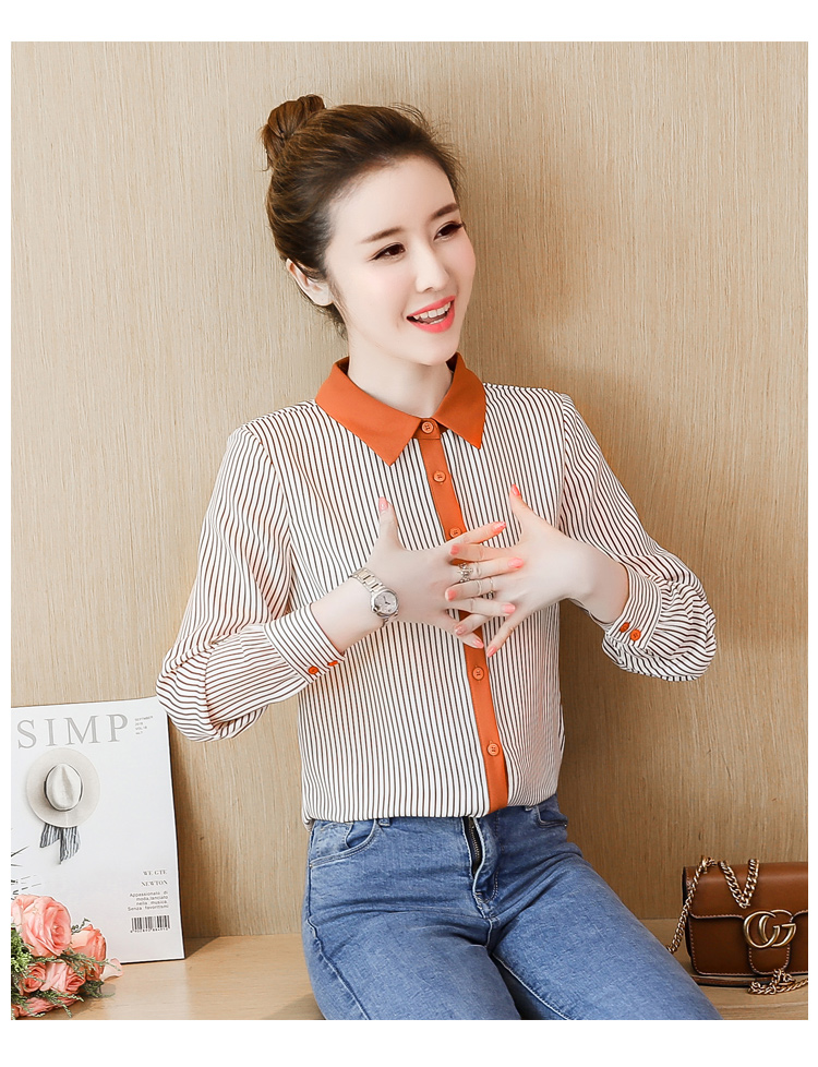 2018春款衬衣女条纹雪纺心机衬衫设计感长袖