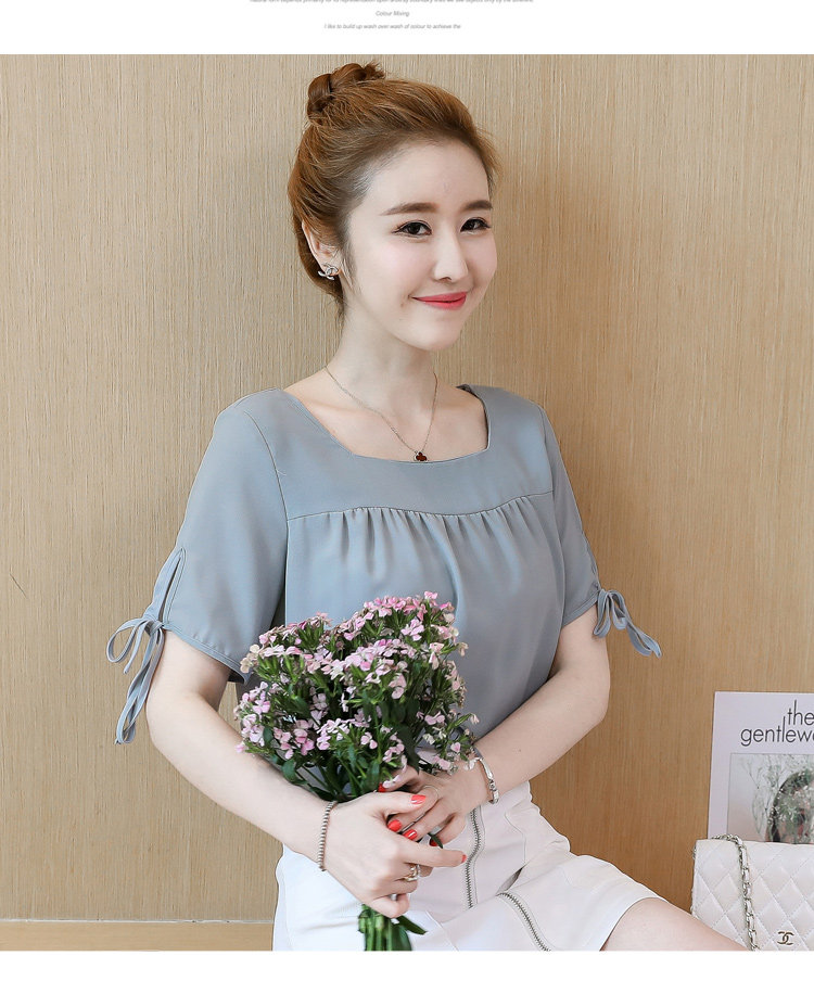 实拍纯色雪纺衫女夏2018新款潮短袖宽松百搭