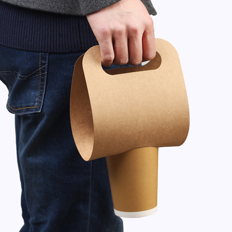 Disposable kraft paper with coffee cup holder packaging beverage cup lifting milk tea cup holder can be customized