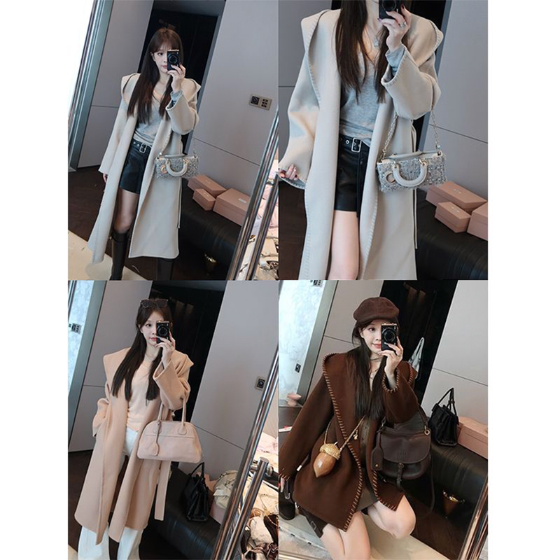 Yoululu 15.9μm Merino Gold Australian Wool Mulberry Silk Cashmere Coat Women's Autumn and Winter Double-Sided Woolen Short Jacket Yoululu 15.9μm Merino Gold Australian Wool Mulberry Silk Cashmere Coat Women's Autumn and Winter Double-Sided Woolen Short Jacket