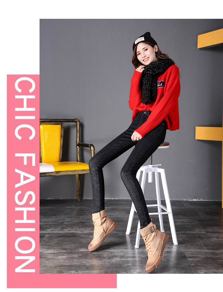 Phiên bản hàn quốc mùa đông 9 điểm quần cạp cao cộng với nhung dày co giãn ấm áp mặc mỏng chân bút chì jeans nữ quần bò nữ