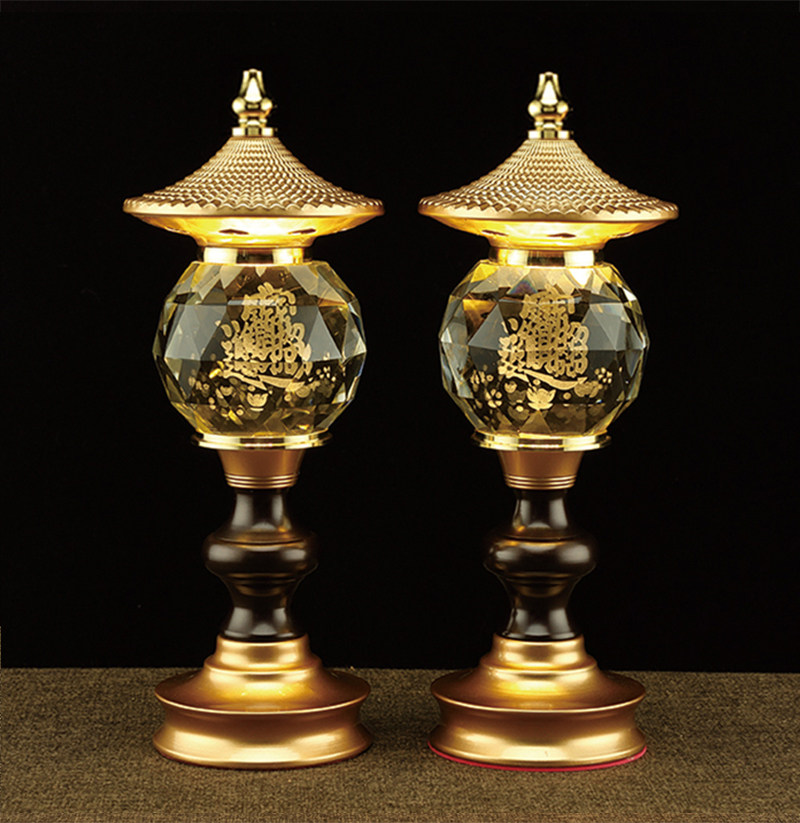 LED Crystal Lotus Lamp Buddha Lamp Amber Lamp Colorful Household Buddha Lamp Glass Buddha Lamp Charging Plug-in Pair