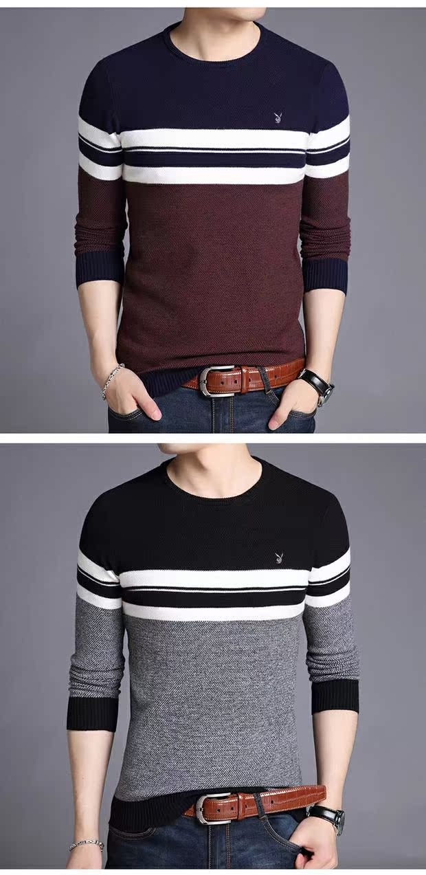 Playboy Winter Winter Tuổi trung niên Áo len cổ tròn Áo len dày nam cashmere Áo len nam cao cổ trẻ trung áo thun dài tay nam