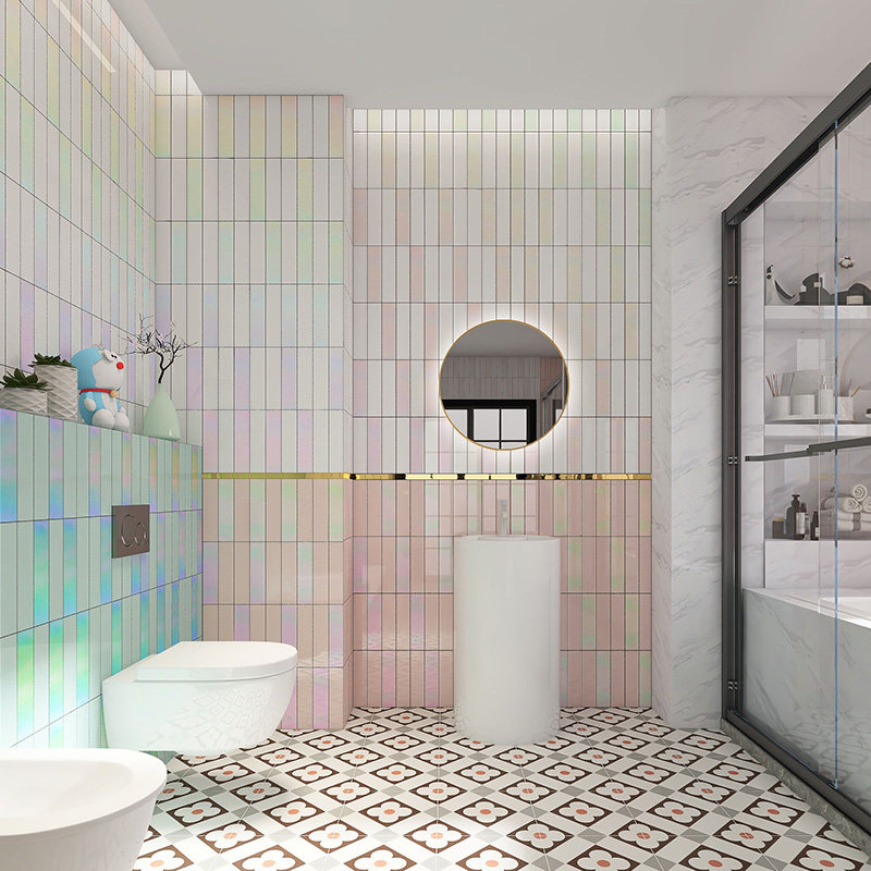 Red fantasy white wall tile toilet pink tile bathroom balcony toilet kitchen bar dining shop