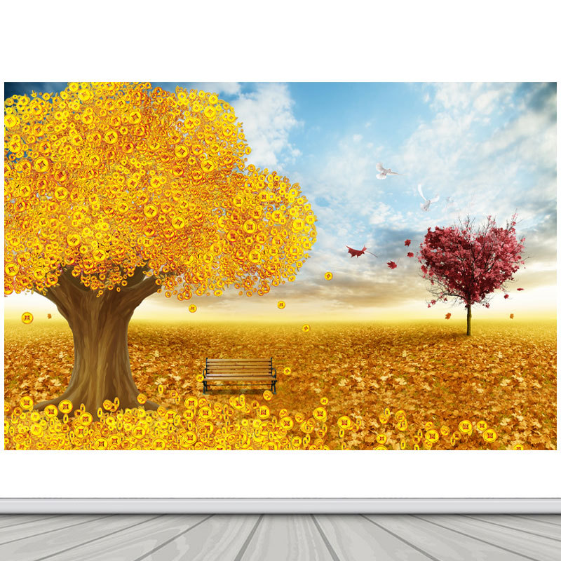 Money Tree, Fortune Tree, Gold Tree, Wealth Flowing, Feng Shui, Prosperity, Decorative Painting, Wall Sticker, Self-Adhesive Waterproof Sticker