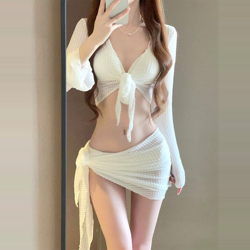 Victoria Bikini Women's Four-Piece Set, High-End White Sexy Swimsuit with Breast Pads, Sanya Resort Hot Spring New