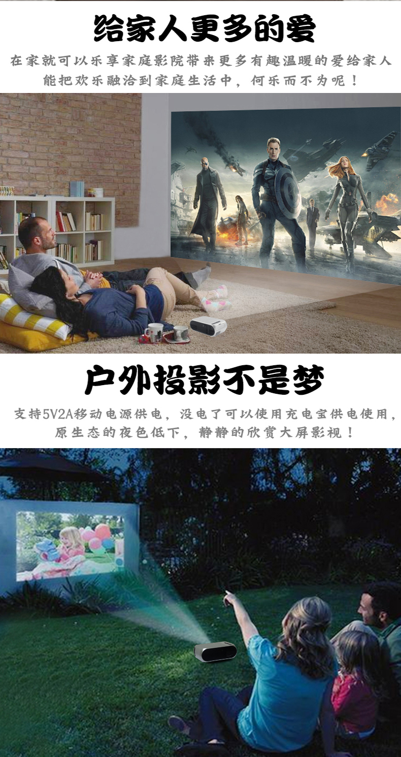 Le Jiada YG320 điện thoại di động không dây có máy chiếu màn hình HD micro chiếu đến rạp hát tại nhà - Máy chiếu