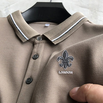 Silver thread embroidery ~ Pearl ground cotton polo shirt male long sleeve 2021 new lead blouse autumn loose middle-aged mens t-shirt