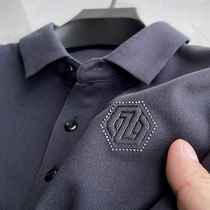 High-end soft face ~ long sleeve t-shirt male spring autumn middle-aged turning loose minimalist daddy blouses pure color business polo shirt