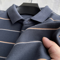 Mall minimalist ~ mens high-end T-shirt Long sleeves Turtlenecks Daddy Autumn Clothes Middle-aged Business Striped Polo Shirts