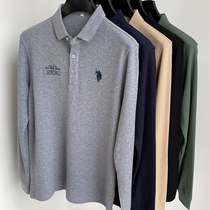 Embroidered pony ~ Paul shirt man high t-shirt long sleeve autumn blouse turtlenecks loose middle aged bead cotton polo shirt