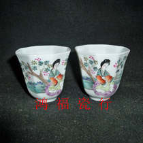 Porcelain from the Jingdezhen Cultural Revolution Factory pastel hand-painted beauty holding a tea cup in all directions exquisite octagonal Puer tea cup