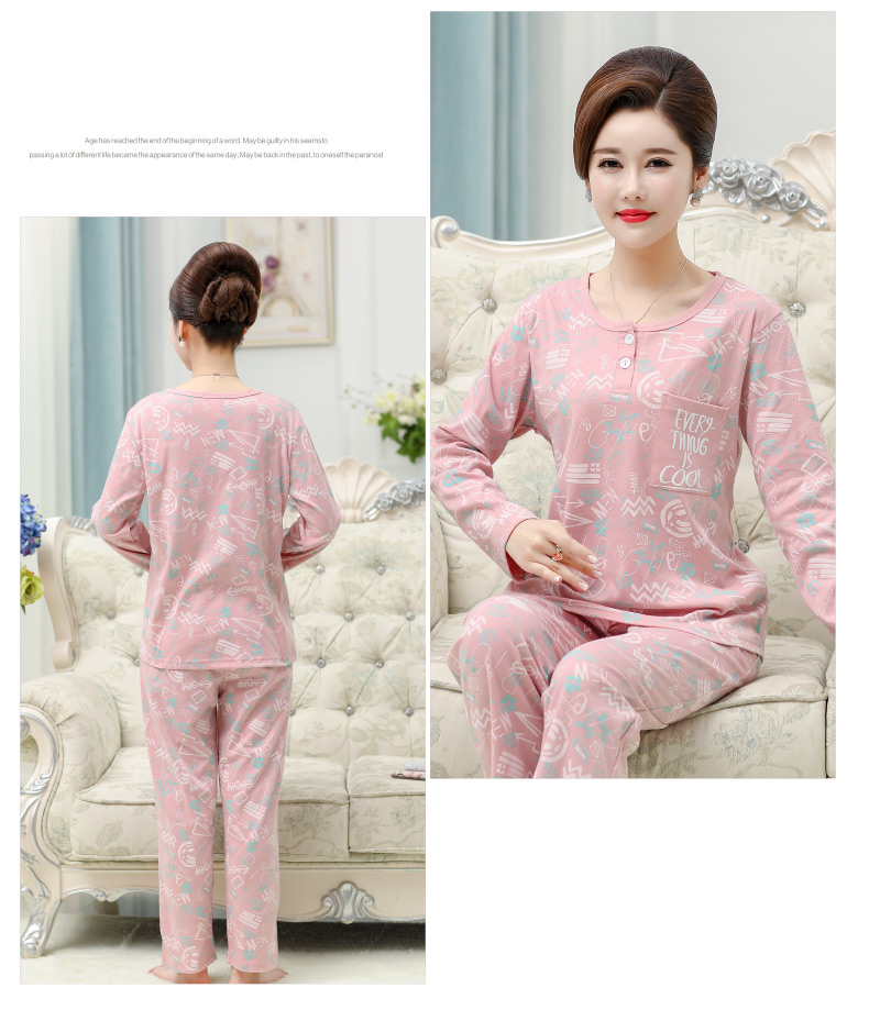 Bà mẹ trung niên mùa xuân và mùa thu đồ ngủ của phụ nữ cotton dài tay Trung niên bà ngoại cộng với phân bón cotton XL phù hợp đồ bộ bé gái