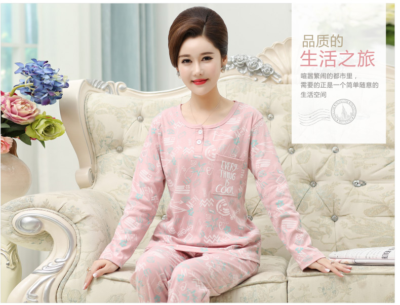 Bà mẹ trung niên mùa xuân và mùa thu đồ ngủ của phụ nữ cotton dài tay Trung niên bà ngoại cộng với phân bón cotton XL phù hợp đồ bộ bé gái