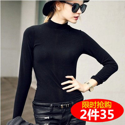 Spring autumn and winter Women's Modale Half high collar Long sleeves Inner Lap Coat High Elasticity Soft And Thin style Body Pure Color Single Autumn Clothes