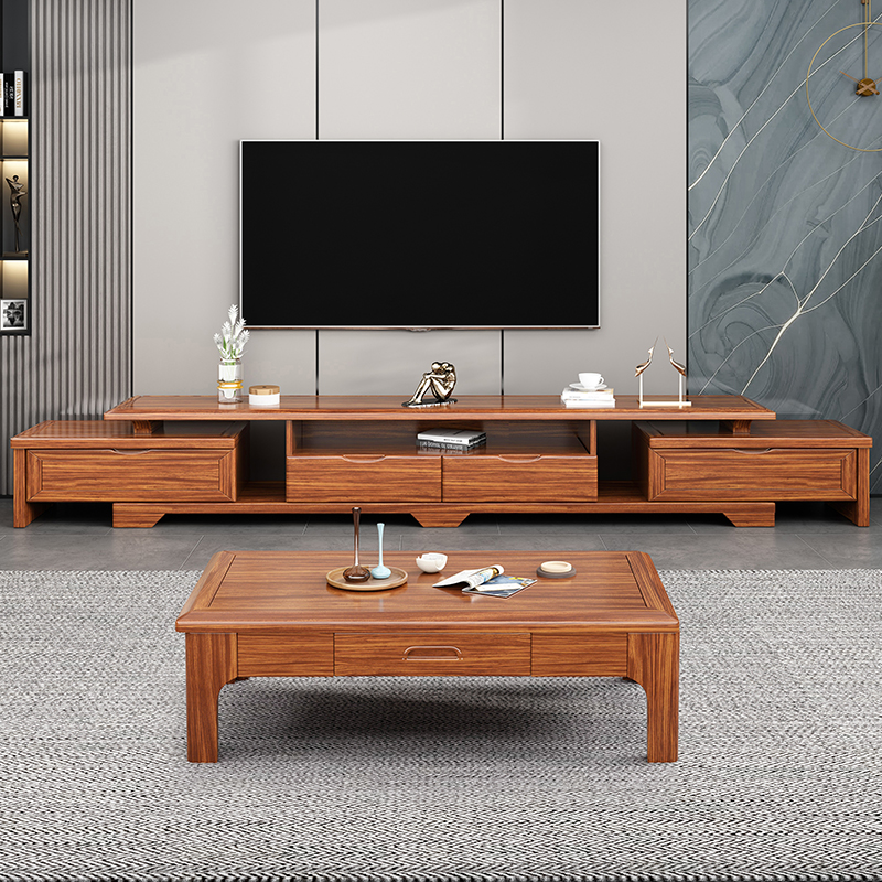 Wujinmu coffee table TV cabinet combination modern minimalist all solid wood small apartment living room floor cabinet new Chinese TV cabinet