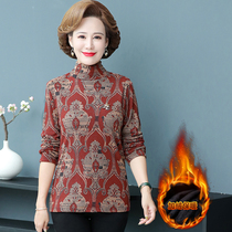 Mother autumn winter thickened with velvety undershirt aged lady high collar printed long sleeve t-shirt large-size warm jacket