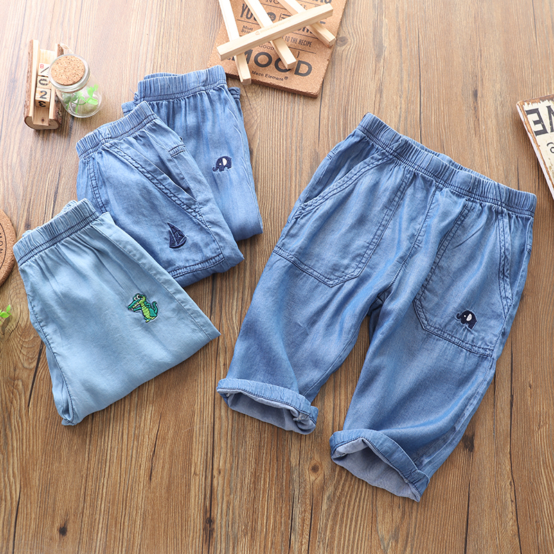 Virby gấu 2018 mùa hè trai cắt quần trẻ em ngày lụa bông denim quần short cậu bé lớn lỏng quần mỏng