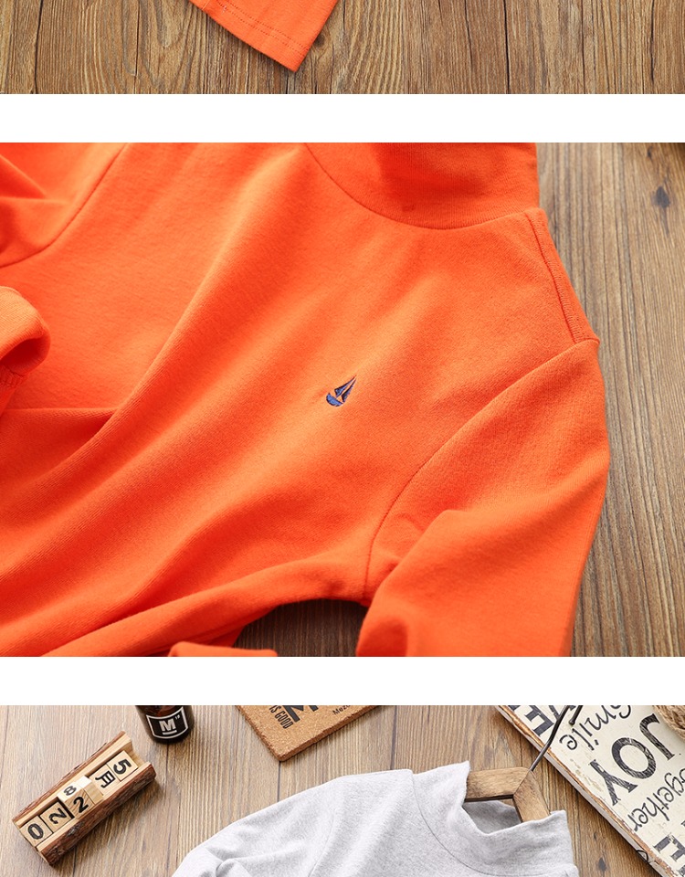 Áo thun bé trai cao cổ bé trai cotton dài tay 2018 xuân hè thu đông mặc bé trai áo sơ mi màu rắn áo phông điệu cho bé gái