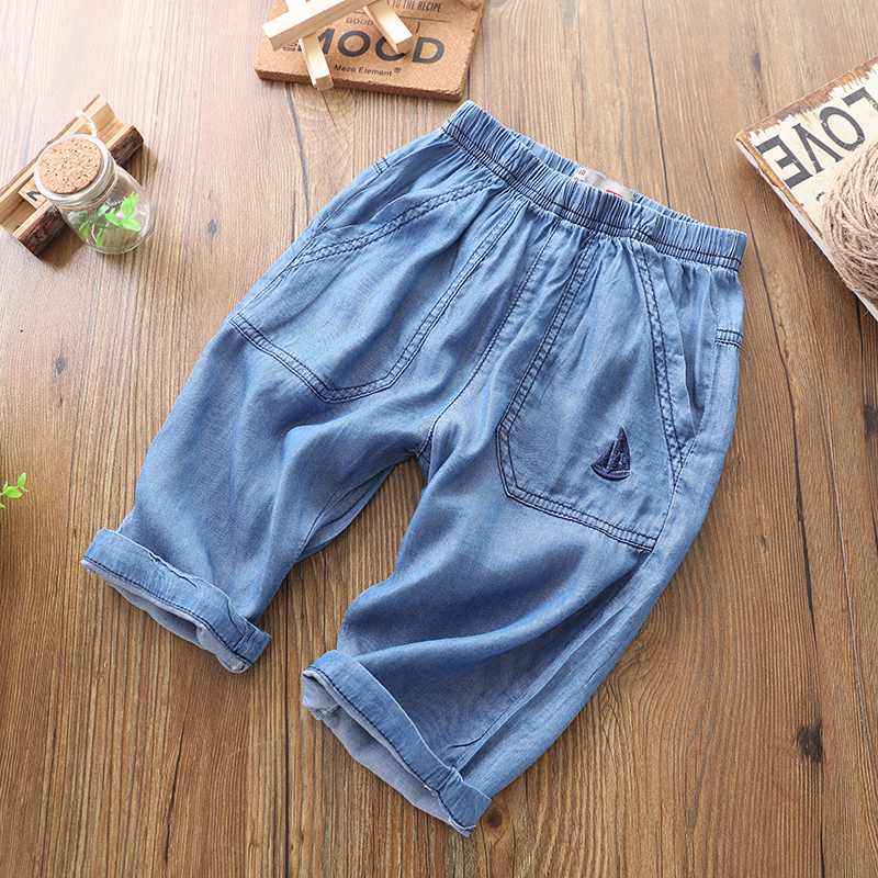 Virby gấu 2018 mùa hè trai cắt quần trẻ em ngày lụa bông denim quần short cậu bé lớn lỏng quần mỏng