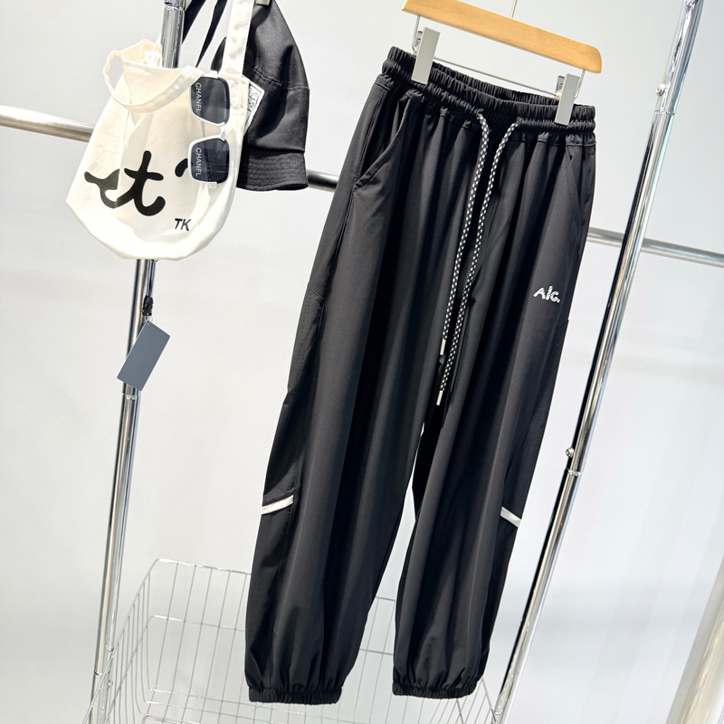 Korean Style Spring and Summer Boys' Black Elastic Waist Drawstring Loose Casual Pants Trendy Cuffed Long Pants Comfortable 9990