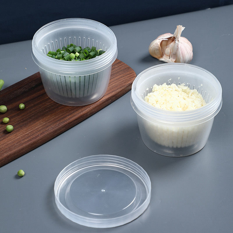 Japanese-style ginger slices garlic chopped green onion preservation box double-layer design breathable drain refrigerator refrigerated food vegetable and fruit storage box