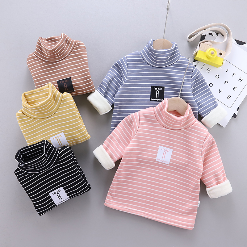 Men's and women's children's long-sleeved T-shirts Children's handsome autumn and winter tops Baby wild striped children's base shirt Children's clothing