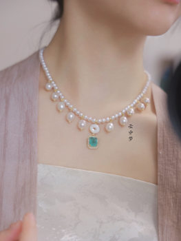 Freshwater pearl french zircon cherry blossom butterfly shell versatile necklace pink crystal necklace watermelon crystal pearl versatile