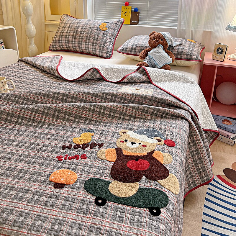 Cartoon Four Seasons All-Cotton Original Towel Embroidery Quilted Bed Cover Three-Piece Set Single Bed Cover Soft Mattress Non-Slip Bed Sheet Cartoon Four Seasons All-Cotton Original Towel Embroidery Quilted Bed Cover Three-Piece Set Single Bed Cover Soft Mattress Non-Slip Bed Sheet