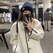 sandro mike small fragrant wind wool with round collar blouses female Han version new medium length slim loose 100 lap jacket