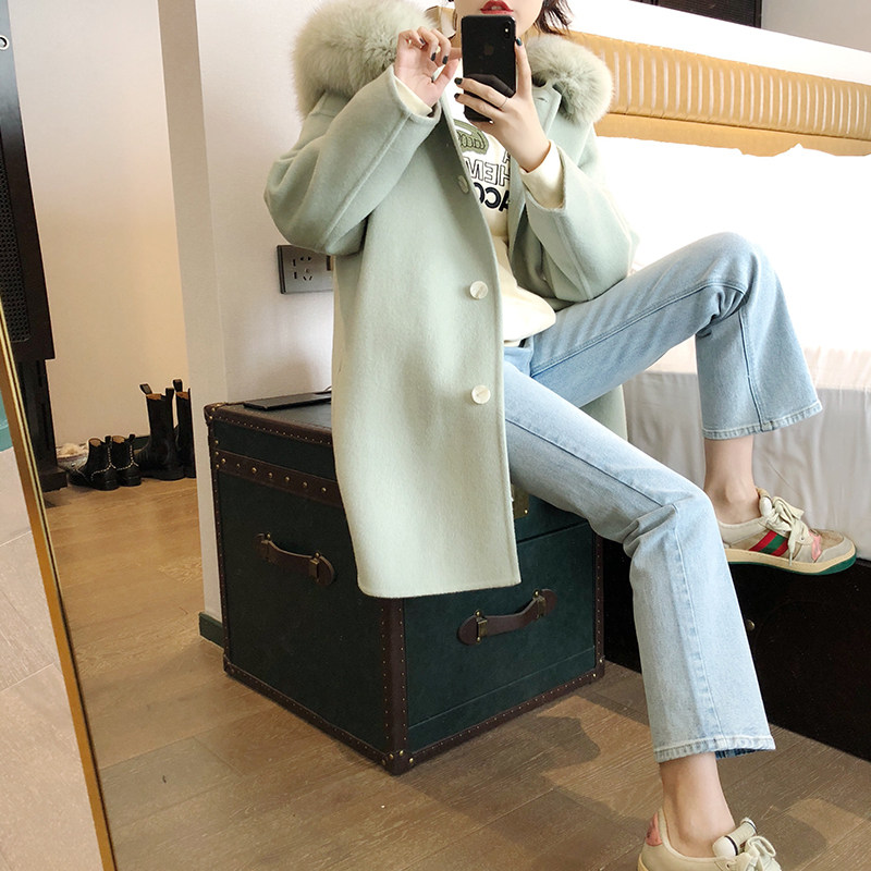 Vimas spot pants type very fashionable micro-elastic thickened leg straight small horn light blue jeans